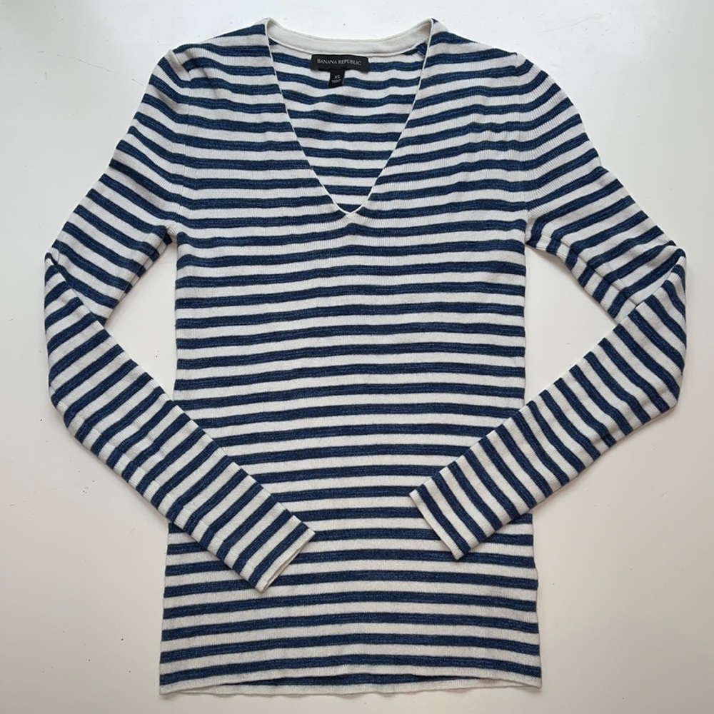 Banana Republic fitted striped navy sweater